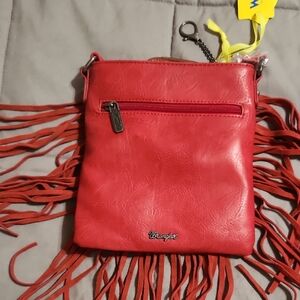 Wrangler Red Leather Crossbody with Fringe